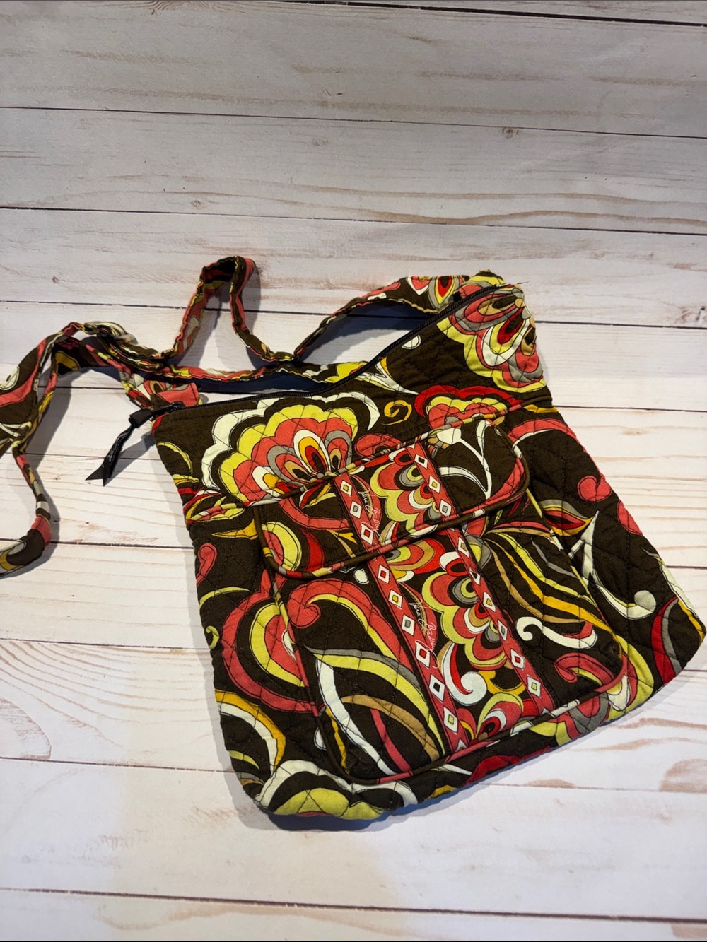 Vera Bradley Quilted Floral Print Crossbody Bag in Brown, Red & Yellow